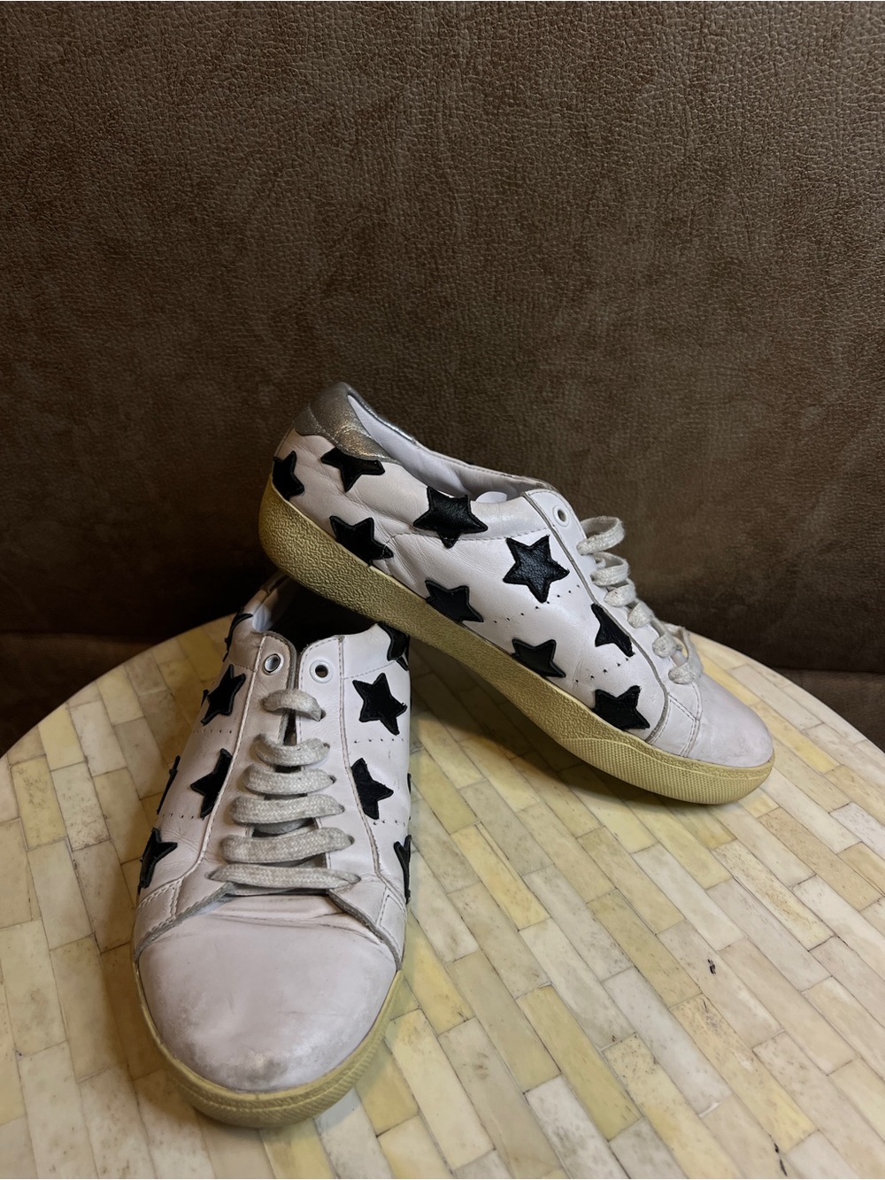 Saint Laurent White Leather Sneakers with Gold Logo